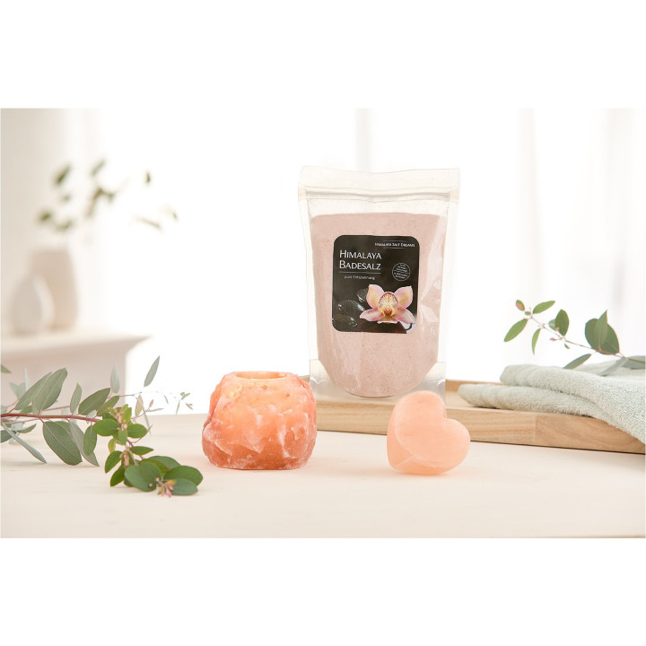 Wellness‑Set: Badesalz, Teelichthalter & Salzseife – Naturpflege