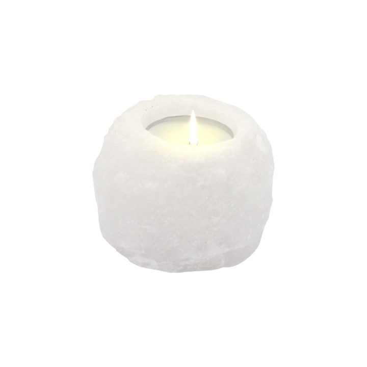 Teelichthalter ROCK White Line | Weißer Salzkristall 400 g