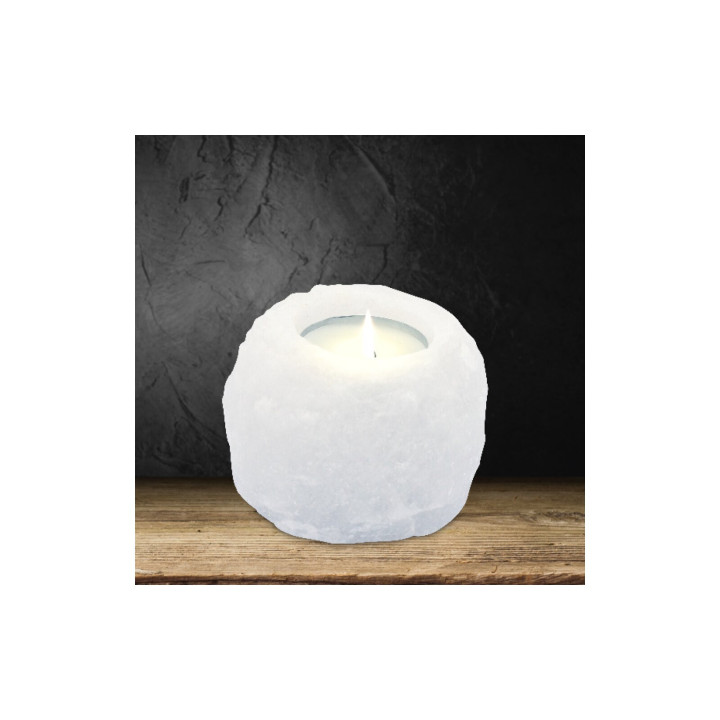 Teelichthalter ROCK White Line | Weißer Salzkristall 400 g