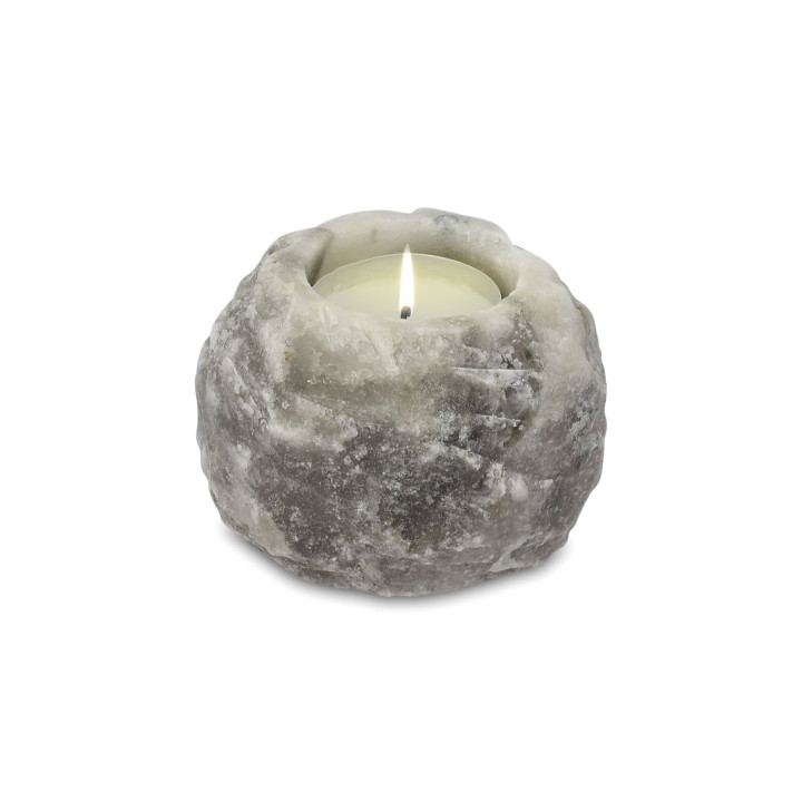 Teelichthalter ROCK Grey Line | Grauer Salzkristall 8 cm