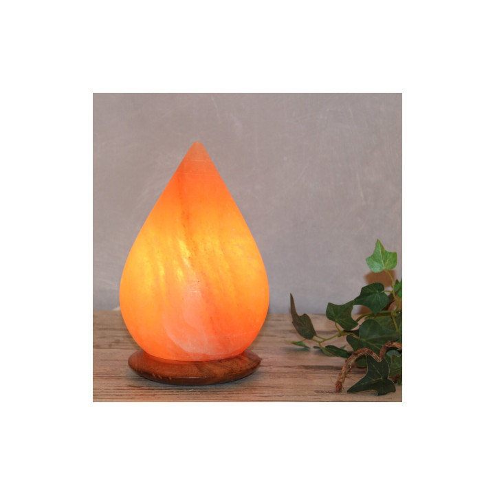 Beleuchteter Salzkristall TROPFEN – 20 cm mit Holzsockel