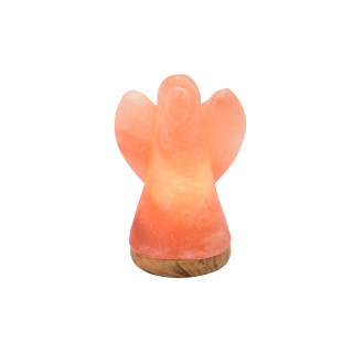 Beleuchteter Salzkristall ENGEL – 19 cm mit Holzsockel