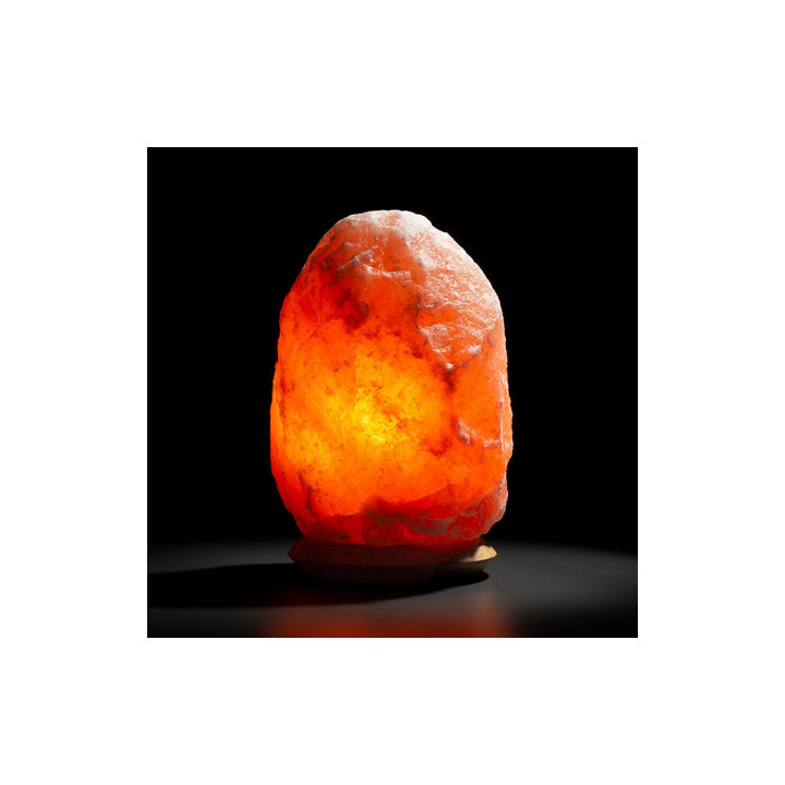 Beleuchteter Salzkristall ROCK 2–3 kg mit Holzsockel