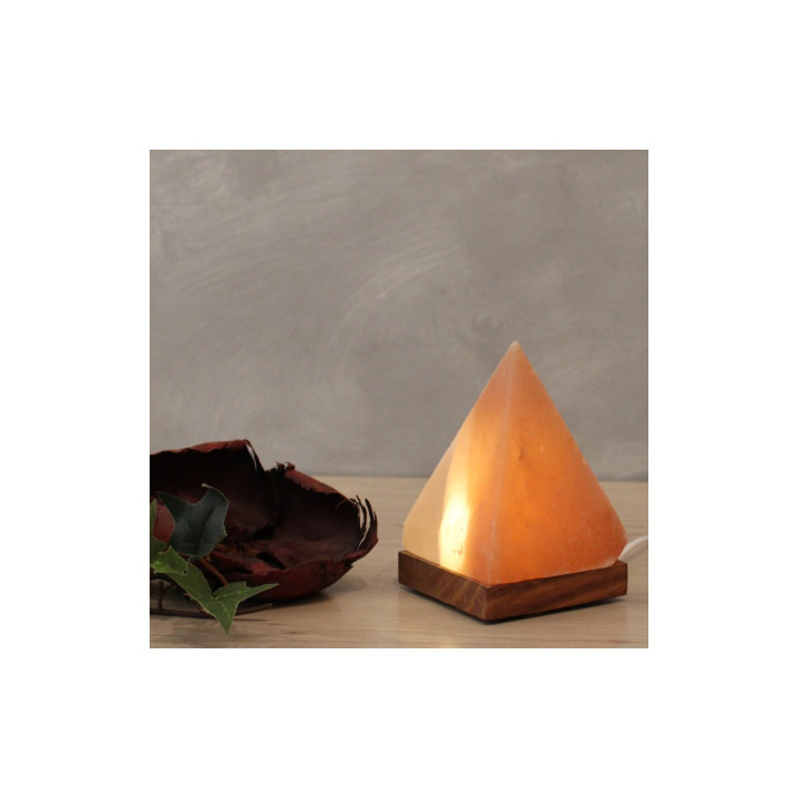 USB‑PYRAMIDE Salzkristall – 10 cm mit Holzsockel