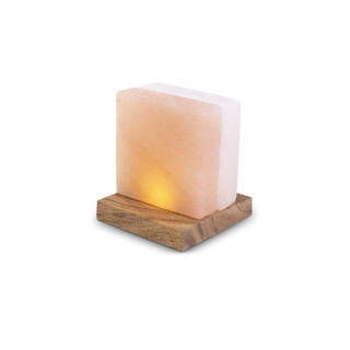USB‑SQUARE Orange/Weiß – Salzkristall mit Holzsockel