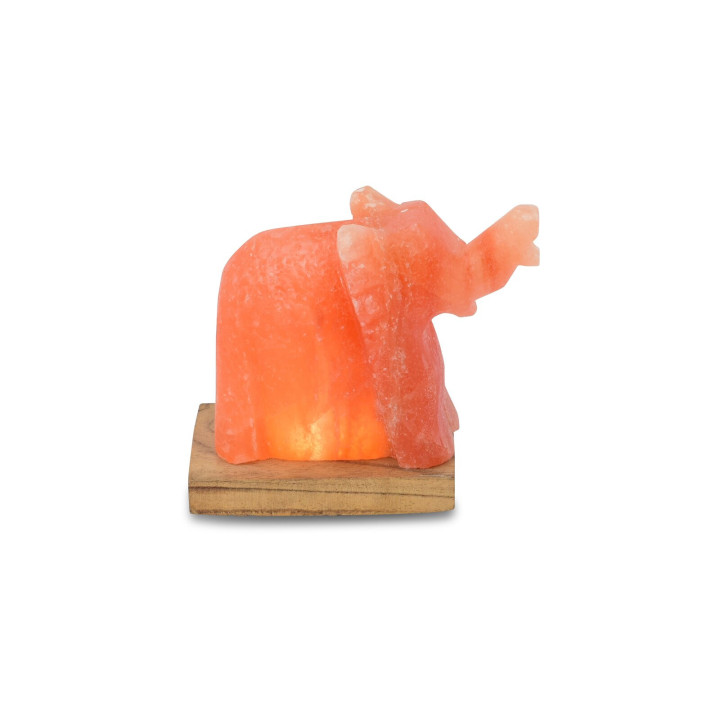USB Salzkristall‑Elefant 11 cm mit Holzsockel – LED Deko