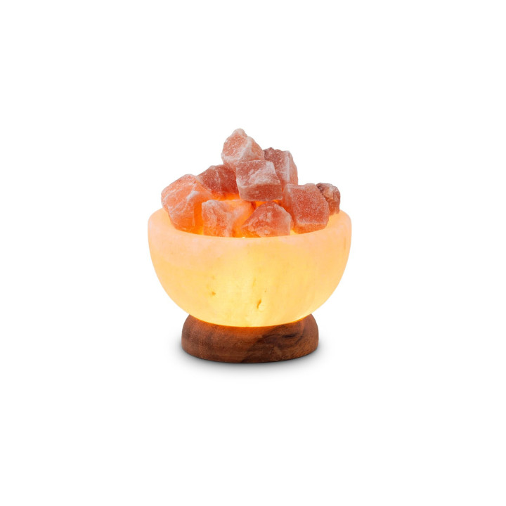 USB Salzschale PETITE RUND 9 cm – LED Deko mit Holzsockel