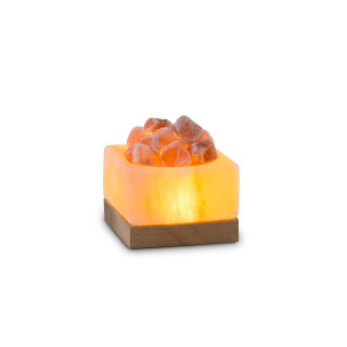 USB Salzschale PETITE KUBUS 8 cm – LED Deko mit Holzsockel