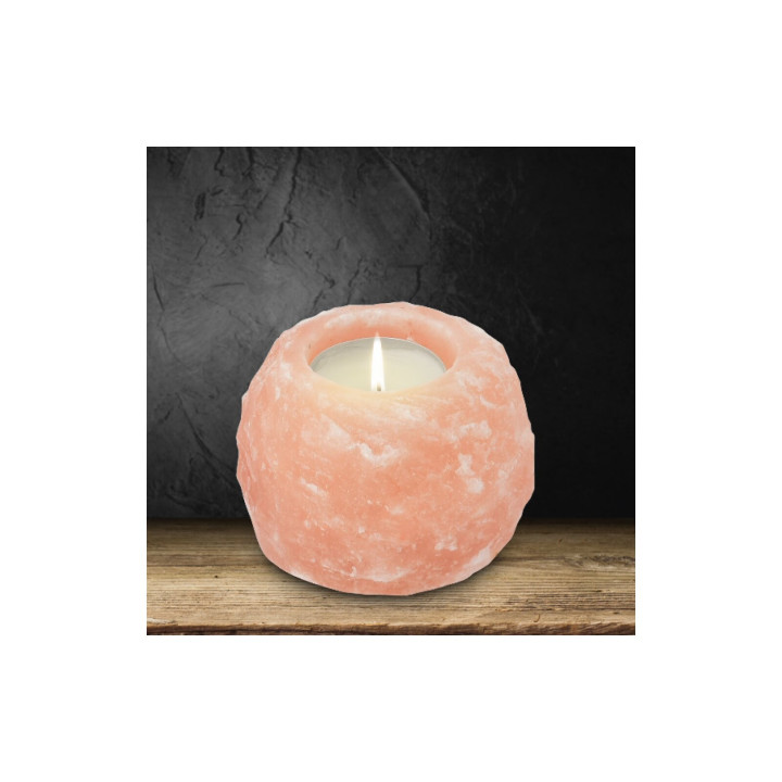 Salzkristall Teelichthalter ROCK 400 g – Natur & warmes Licht