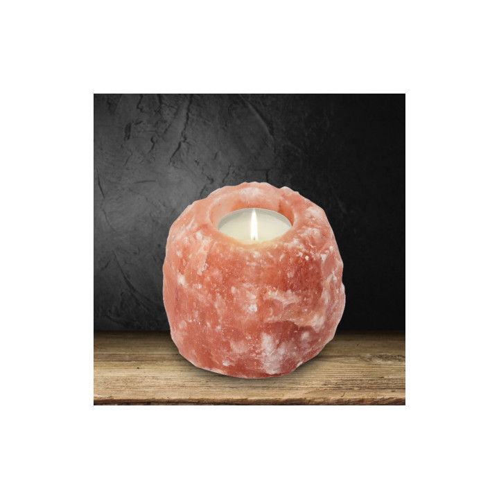 Salzkristall Teelichthalter ROCK 700 g – warmes Naturlicht